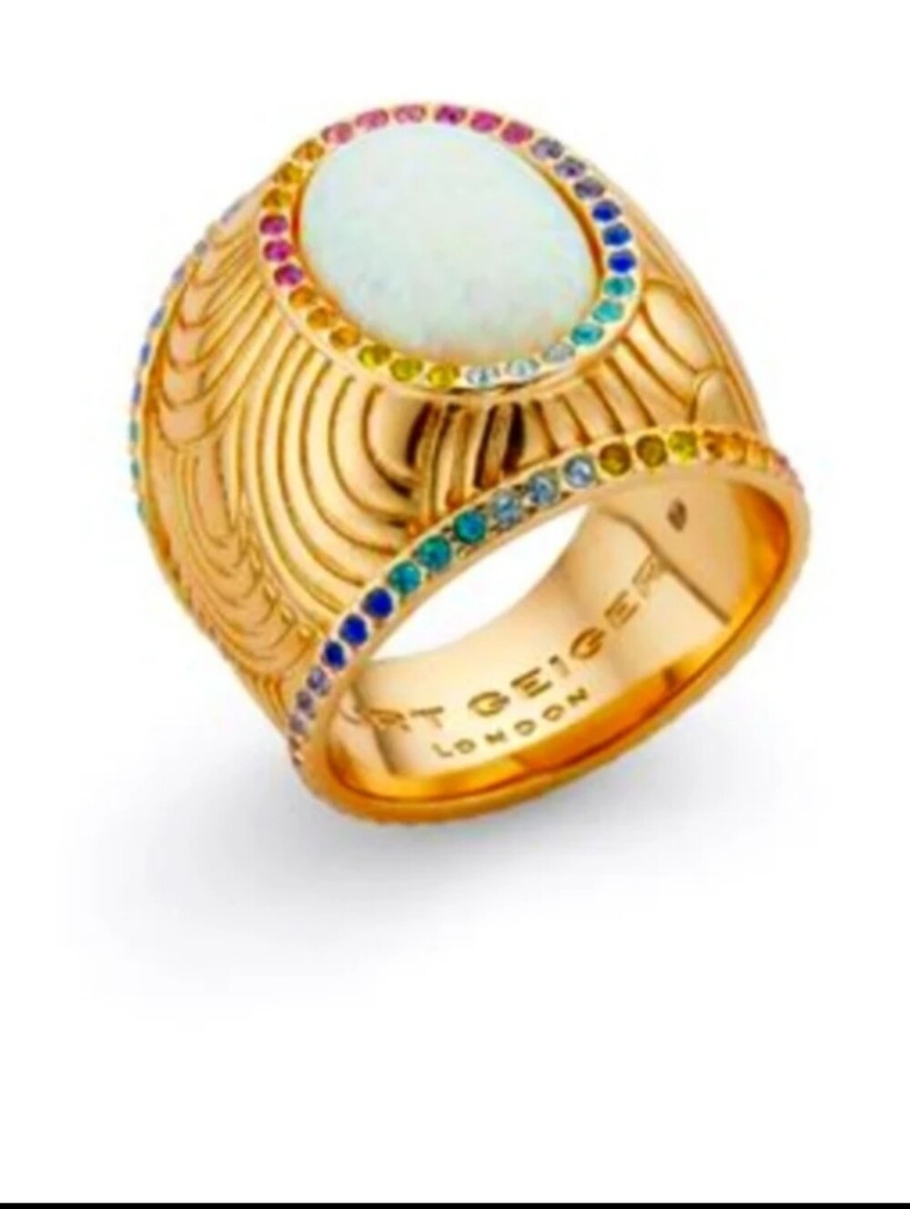 NWT Kurt Geiger Southbank Ring Size 7 Gold Tone Metallic Synthetic Rainbow Gems